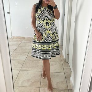 Vince Camuto Round Neck Flare Dress White